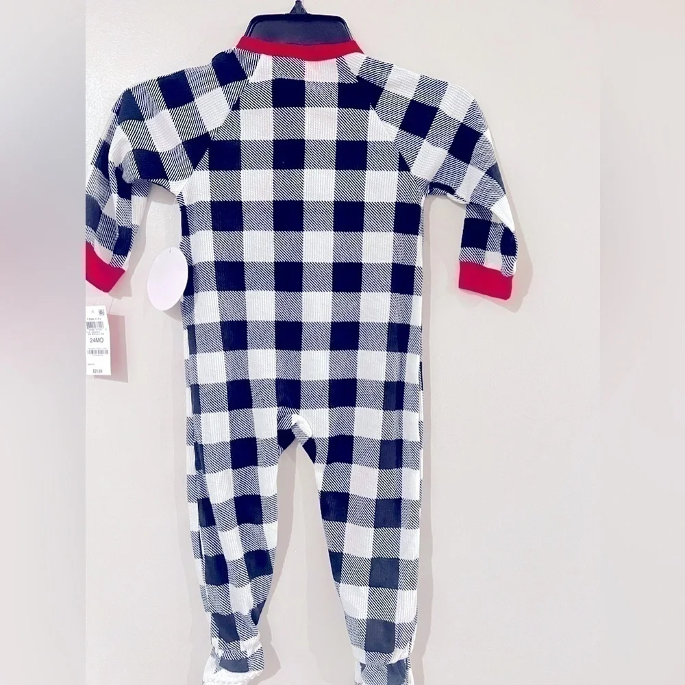 Family Pajamas Matching Baby Thermal Waffle Buffalo Check Footie One-Piece 6-9mo